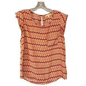 Geometric Print Cap Sleeve Blouse Small